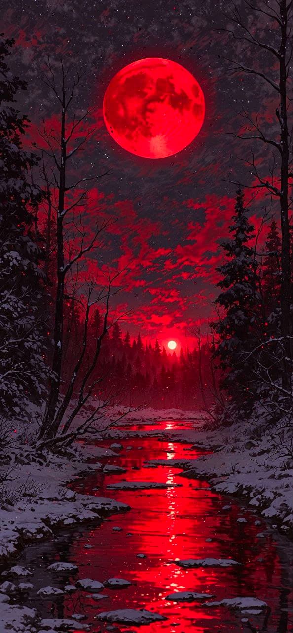 Crimson Moon Dark Mode Digital Wallpaper for Android & iOS